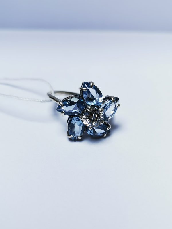 Crystal Flower Silver Ring 925 Sterling Silver