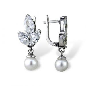 Lily Pearl CZ Stones Earrings Sterling Silver Onlyway Jewelry